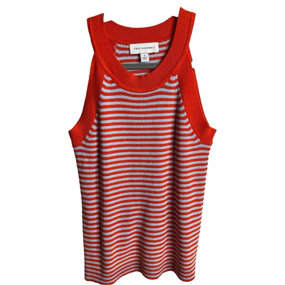 Free Assembly Red and Light Blue Striped Razorback Knit Tank Top